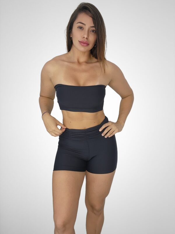 Conjunto Short Básico Cós Franzido Light Preto + Top Faixa