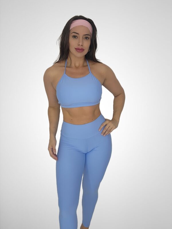 Conjunto Calça Legging Básica Light Blue Pop Candy + Top Amarração