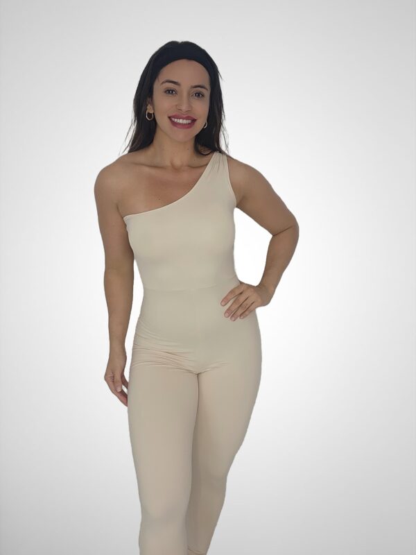 Macacão Manga Única Preto Poliamida off white