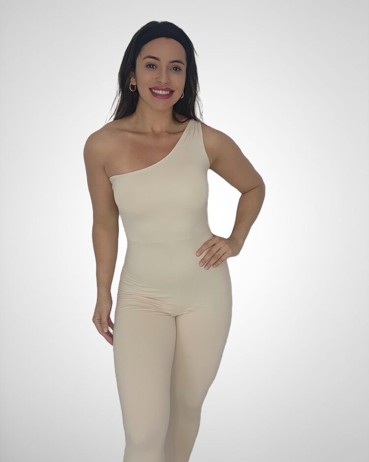 Macacão Manga Única Preto Poliamida off white