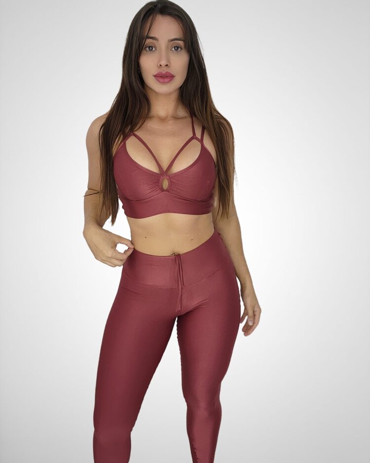 Conjunto Legging Empina + Top Compressão Wine - Único