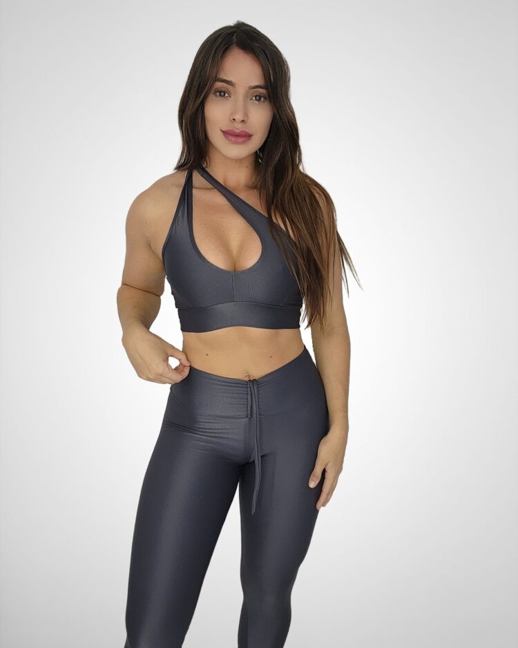 Conjunto Legging Empina + Top Compressão 3 Modelos Chumbo