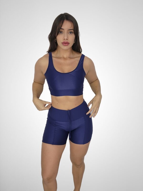 Conjunto Short Empina + Top Compressão Azul Marinho - Único
