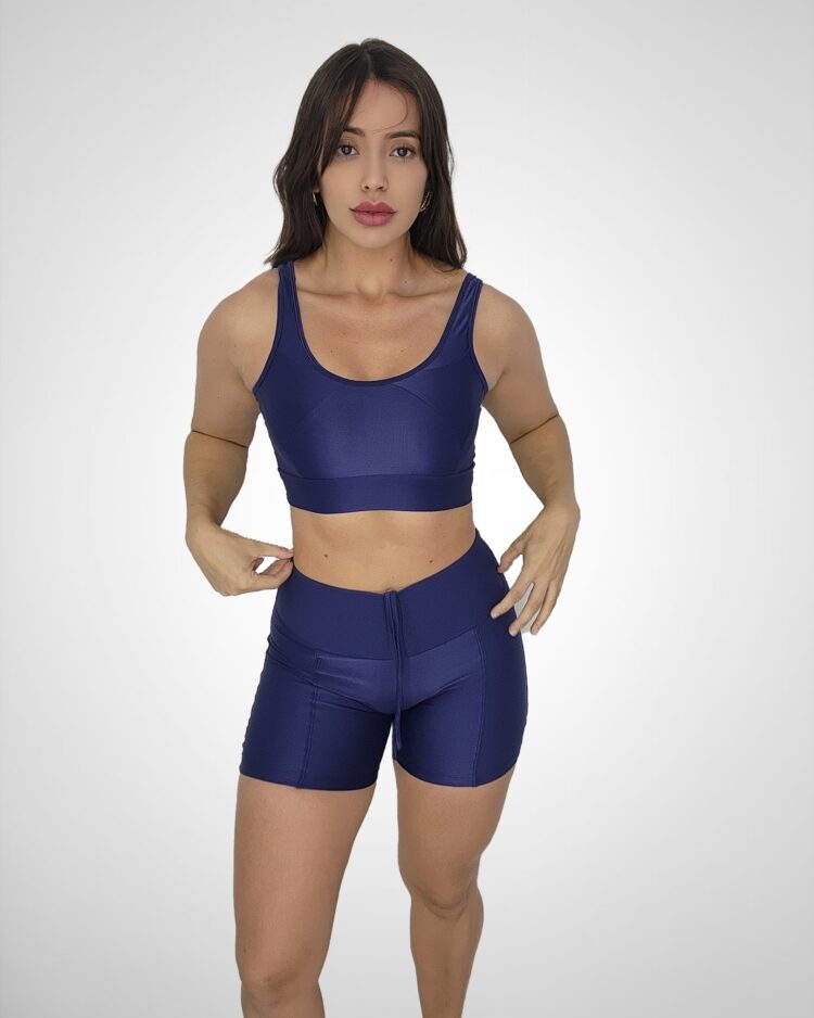 Conjunto Short Empina + Top Compressão Azul Marinho - Único