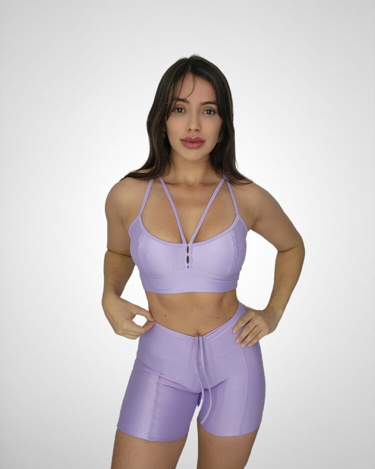Conjunto Short Empina + Top Compressão Lavanda