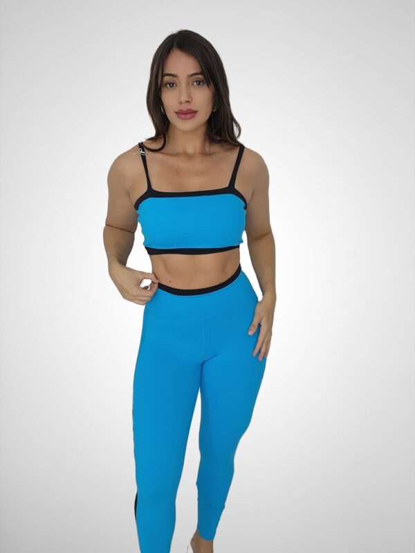 Conjunto Calça Legging Básica  Azul Ceu/Preto