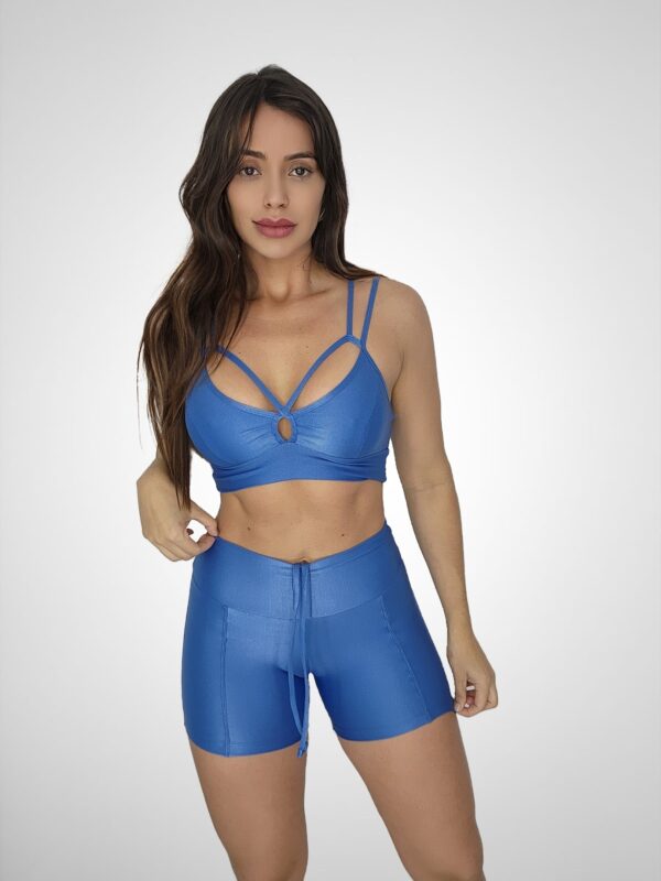 Conjunto Short Empina + Top Compressão Azul Sideral - Único