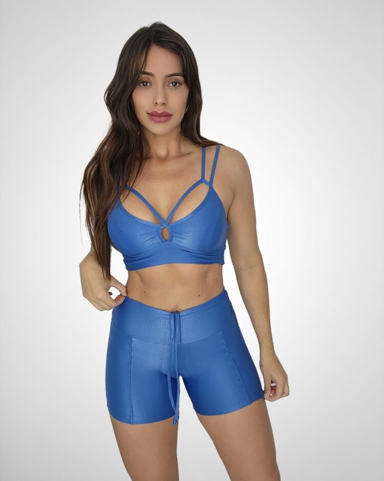 Conjunto Short Empina + Top Compressão Azul Sideral - Único