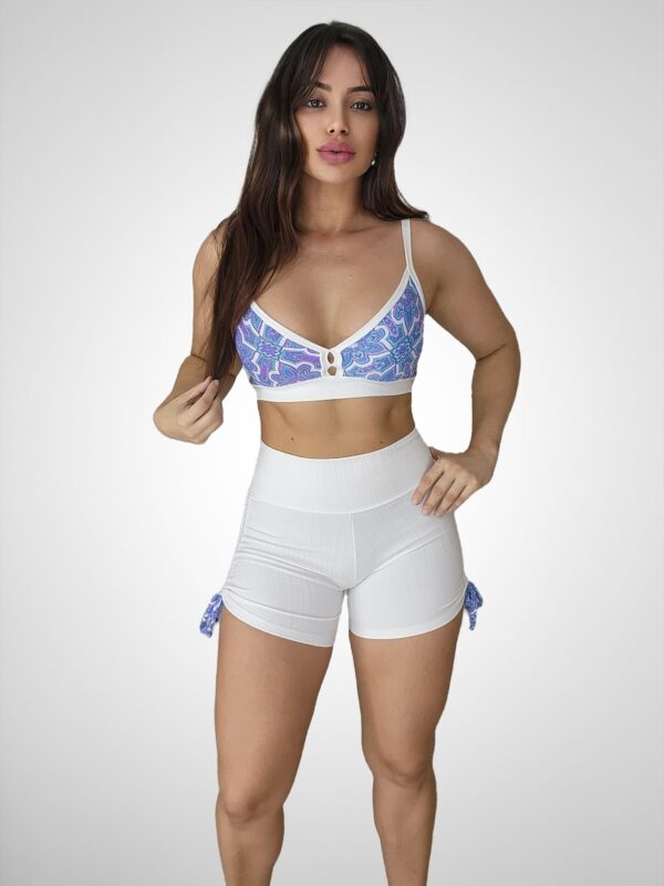 Conjunto Short Empina + Top Branco/Roxo